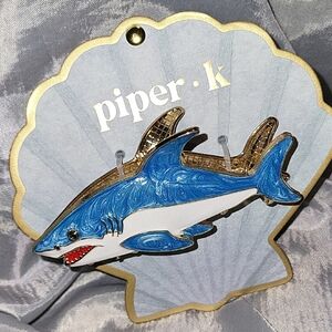 Piper K Blue & White Shark HAIR CLIP with Gold Accents Li